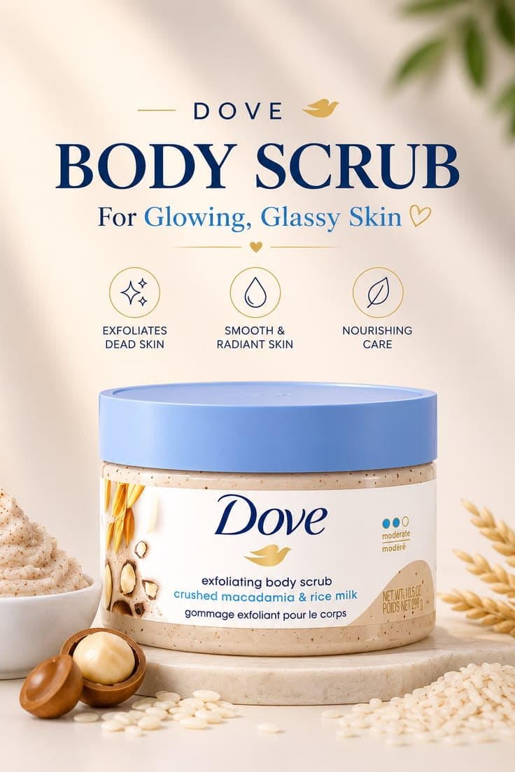 Dove Exfoliating Body Scrub – Crushed Macadamia & Rice Milk Scent 225ml — image 2
